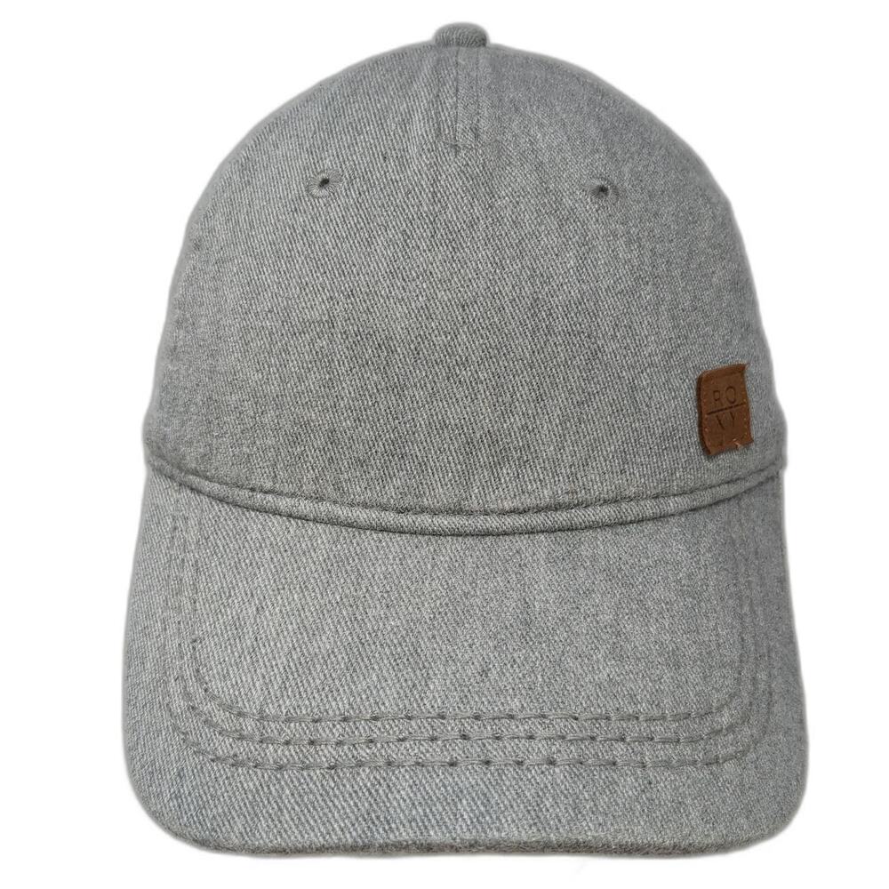 Roxy 5 Panel Hat Gray One Size Leather Logo Patch Strapback Surf Beach Sport